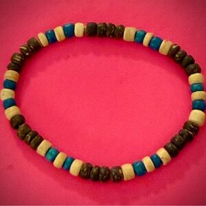 Handcrafted Blue, Black & Cream Beaded Stretch Bracelet